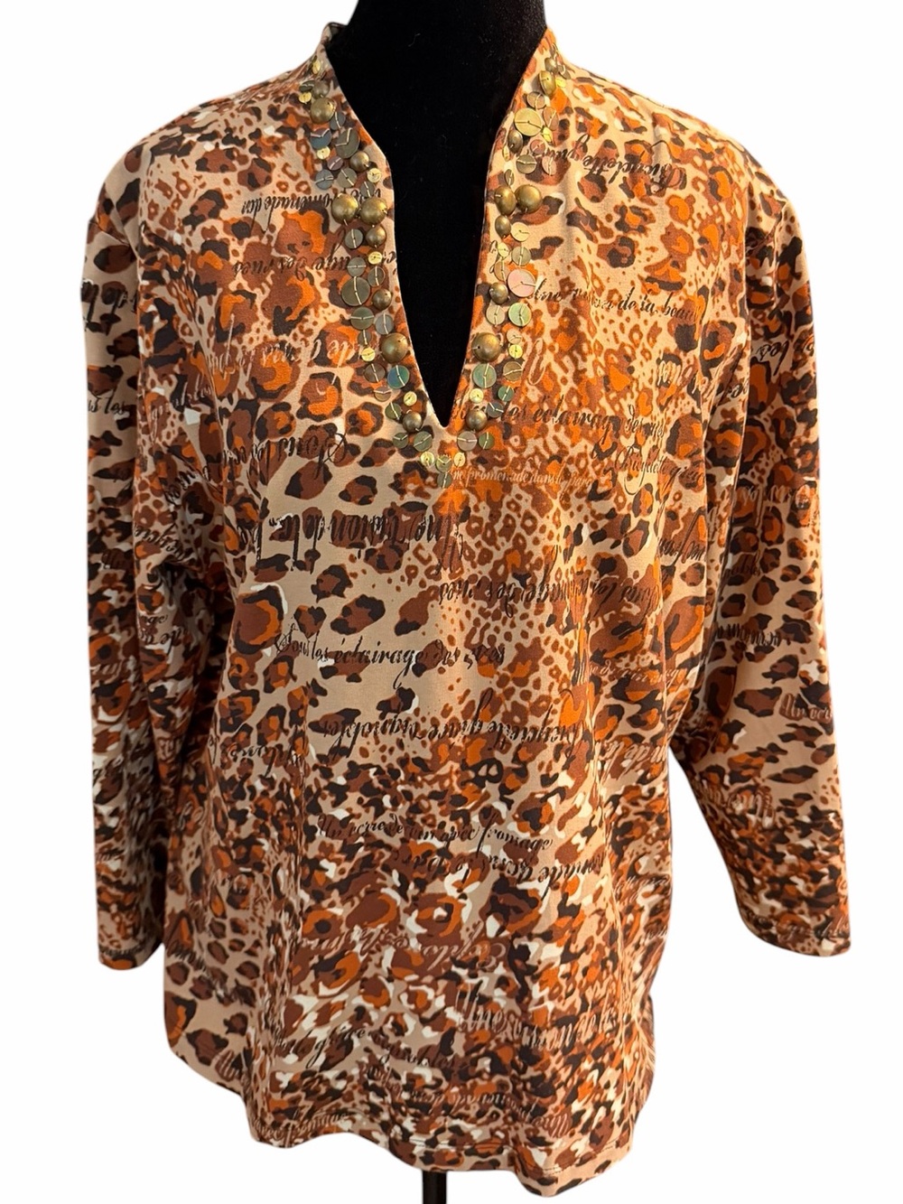 Women's Ruby Rd. Tunic XL Brown Beige Leopard Print
